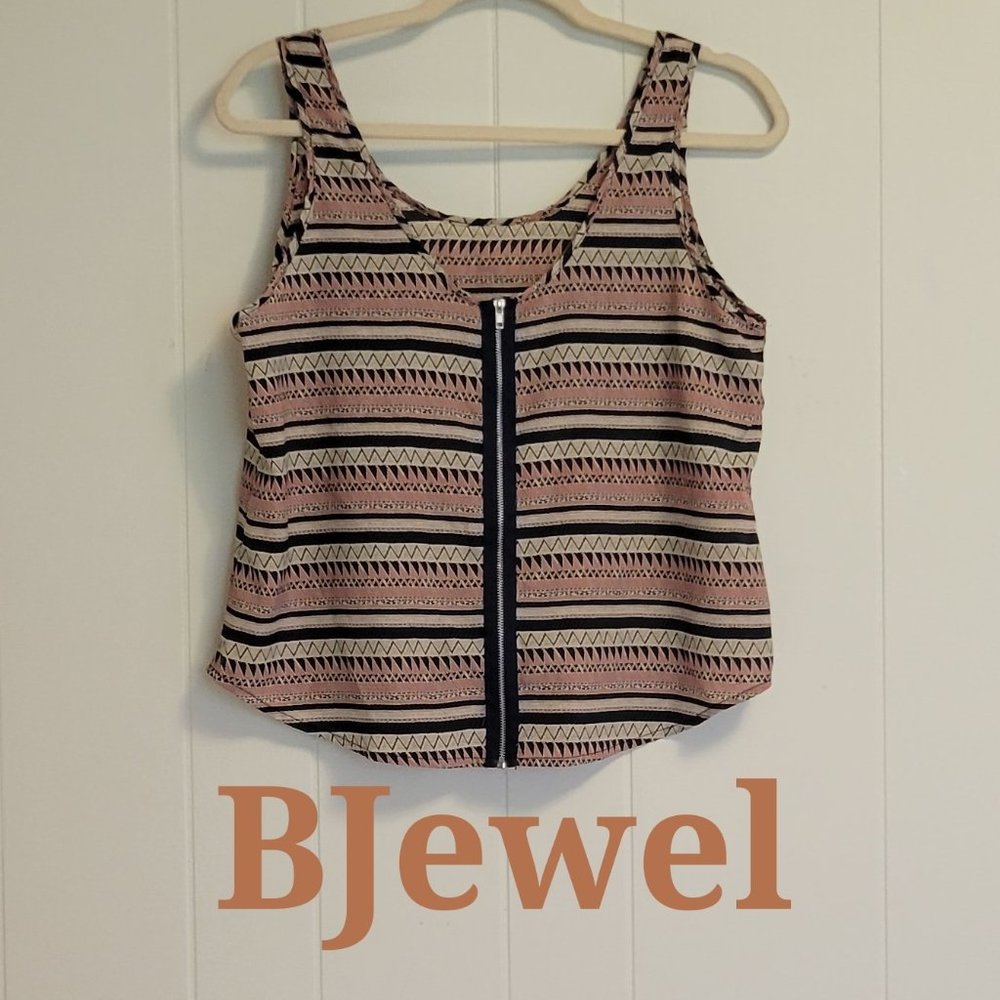 BJewel sleeveless peach & black stripe crop tank top zipper back sz: M Jr.